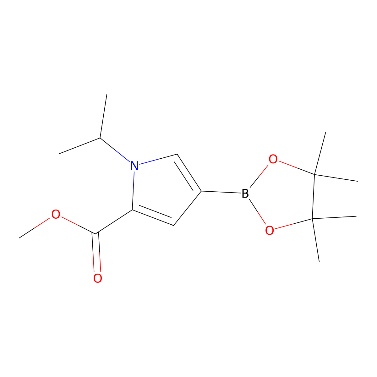 Methyl 1-isopropyl-4-(4,4,5,5-tetramethyl-1,3,2-dioxaborolan-2-yl)-1H-pyrrole-2-carboxylate molecular structure, CAS 1367830-46-3