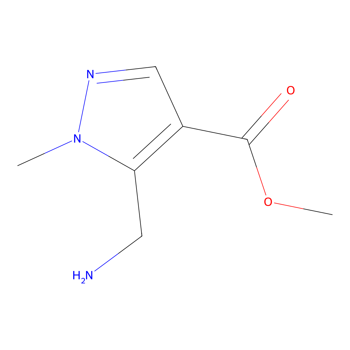 Methyl 5-(aminomethyl)-1-methyl-1H-pyrazole-4-carboxylate molecular structure, CAS 1367910-39-1