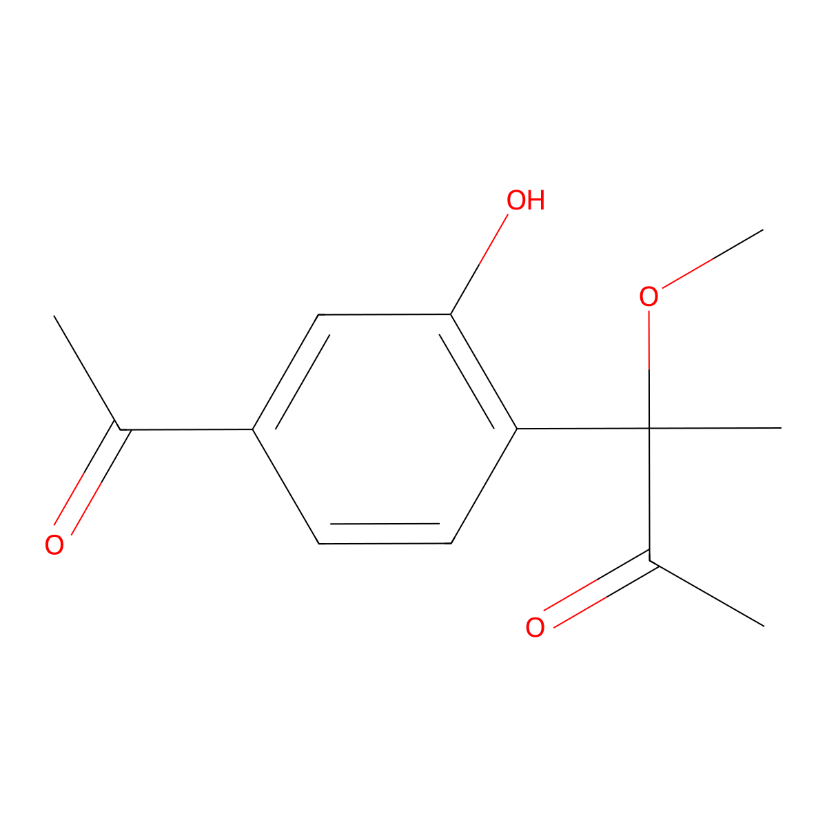 3-(4-Acetyl-2-hydroxyphenyl)-3-methoxybutan-2-one molecular structure, CAS 136796-00-4