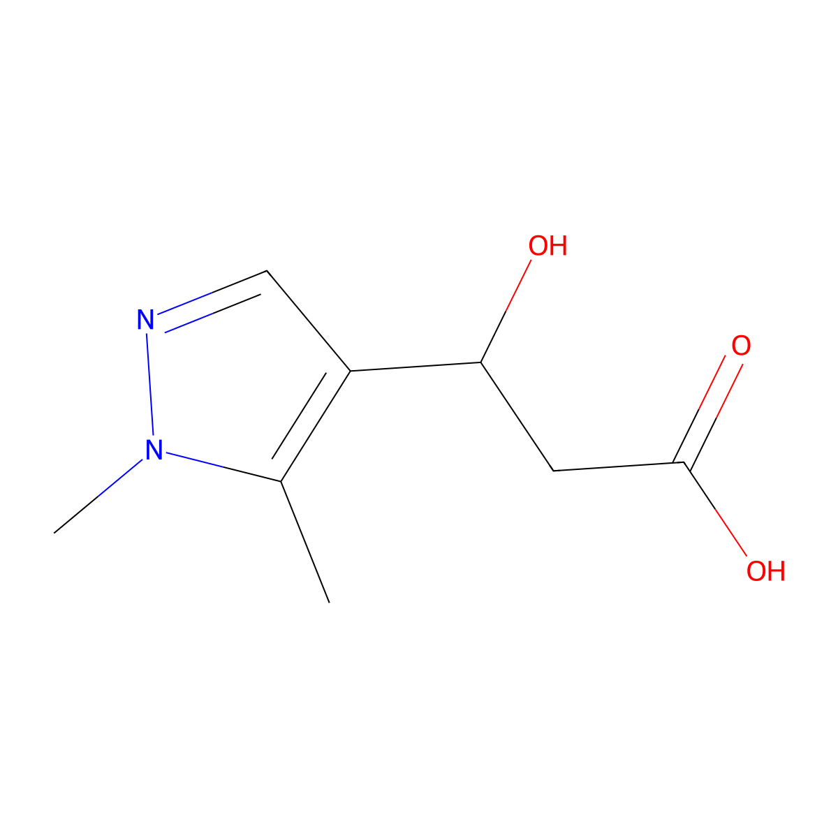 3-(1,5-Dimethyl-1h-pyrazol-4-yl)-3-hydroxypropanoic acid molecular structure, CAS 1367976-25-7