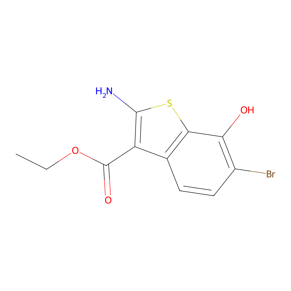 Ethyl 2-amino-6-bromo-7-hydroxy-1-benzothiophene-3-carboxylate molecular structure, CAS 136800-71-0