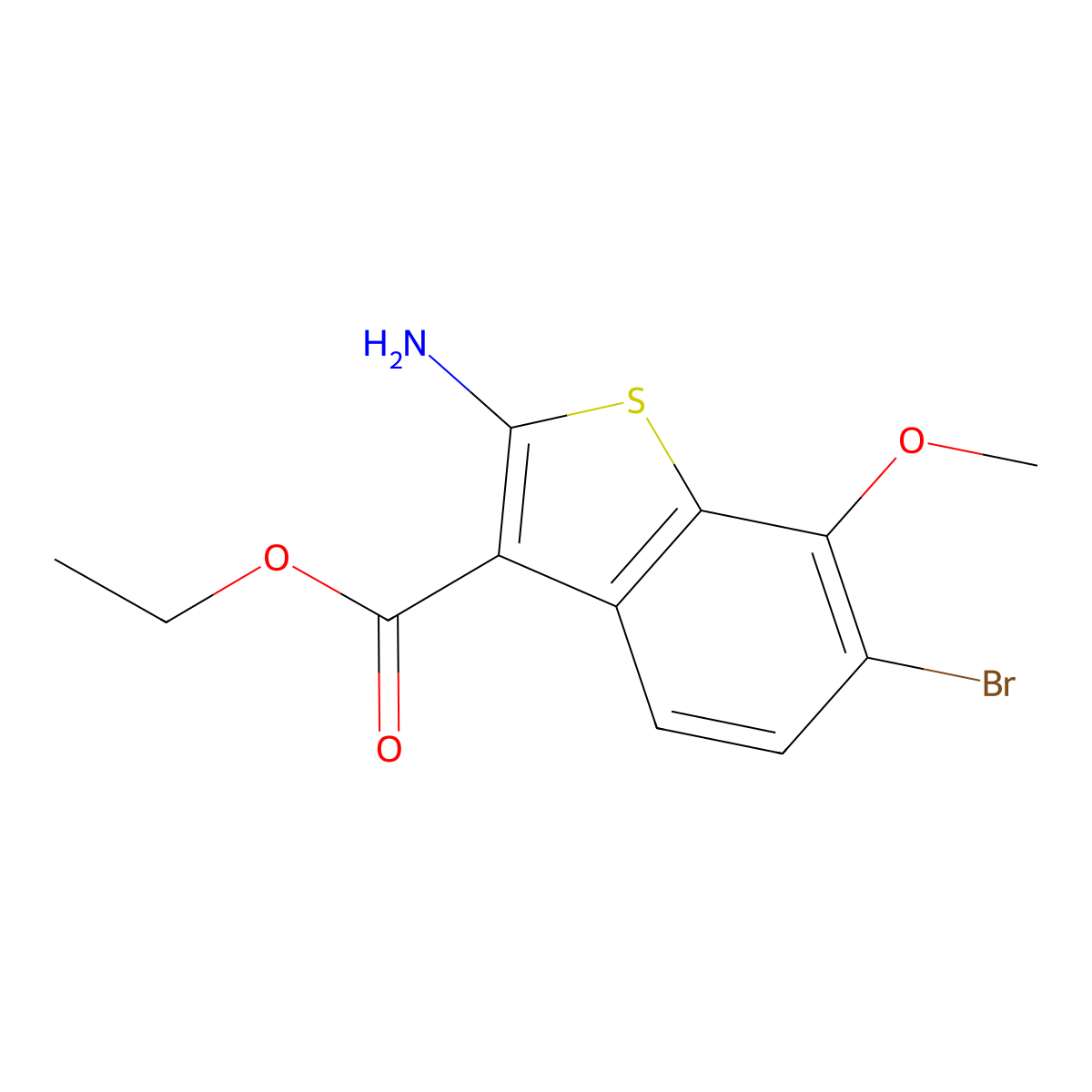 Ethyl 2-amino-6-bromo-7-methoxy-1-benzothiophene-3-carboxylate molecular structure, CAS 136800-72-1