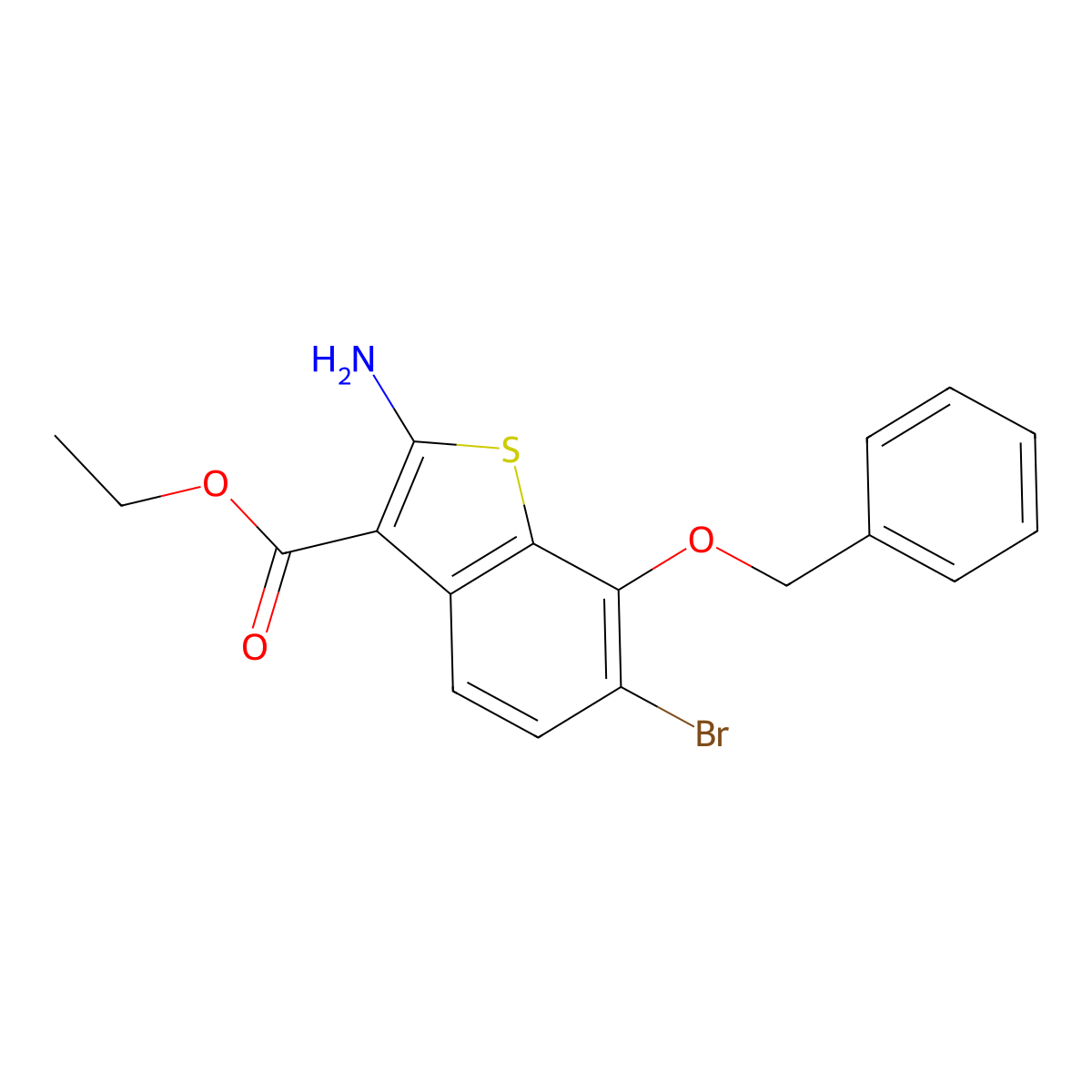 Ethyl 2-amino-7-(benzyloxy)-6-bromo-1-benzothiophene-3-carboxylate molecular structure, CAS 136800-73-2