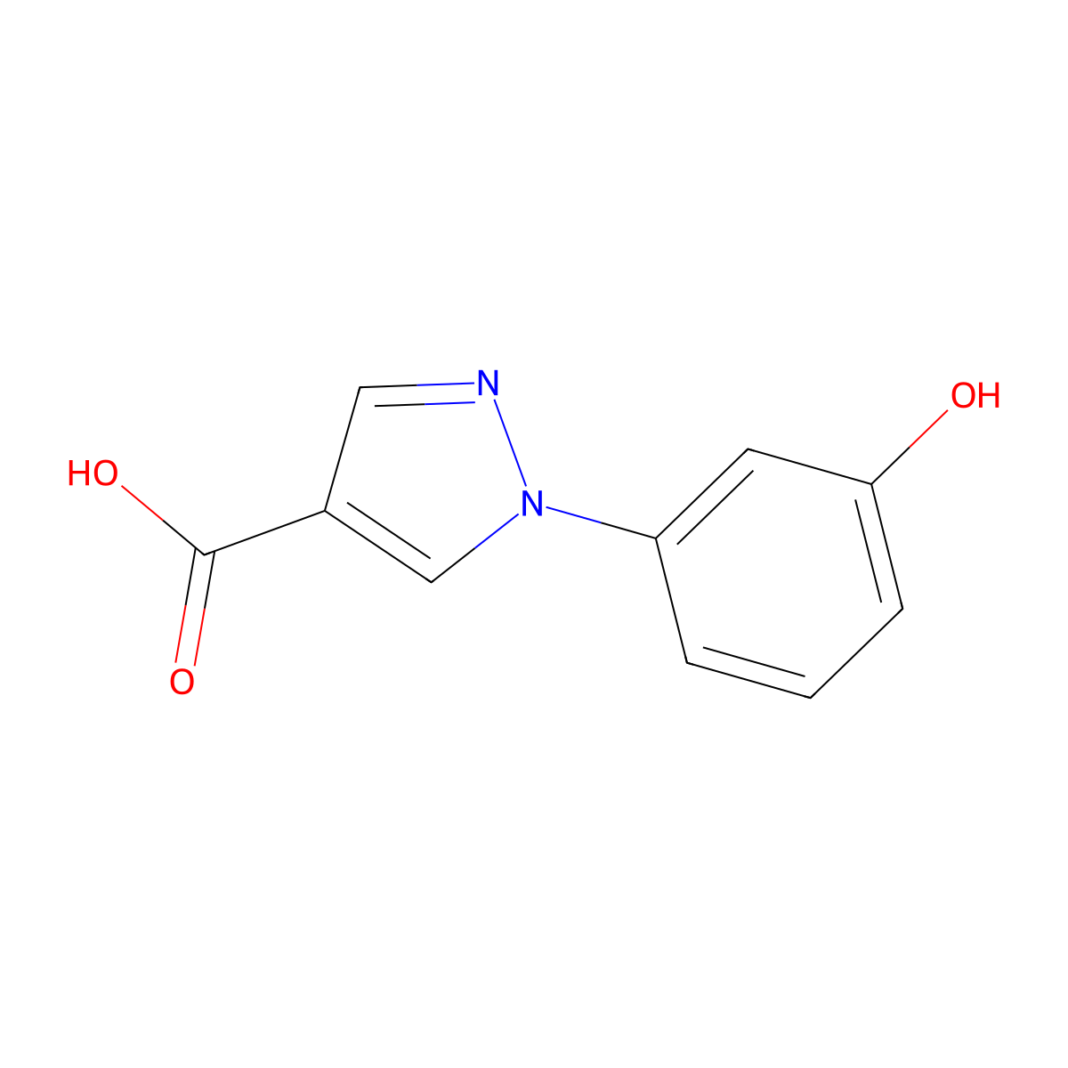 1-(3-hydroxyphenyl)-1H-pyrazole-4-carboxylic acid molecular structure, CAS 1368018-57-8