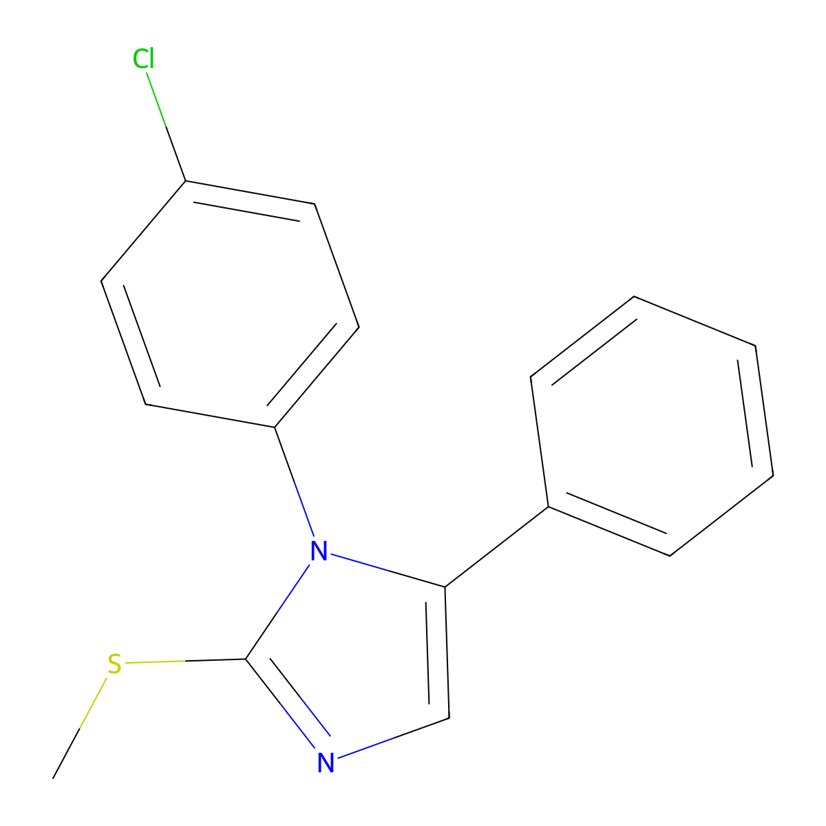 1-(4-chlorophenyl)-2-(methylthio)-5-phenyl-1H-imidazole molecular structure, CAS 136802-81-8