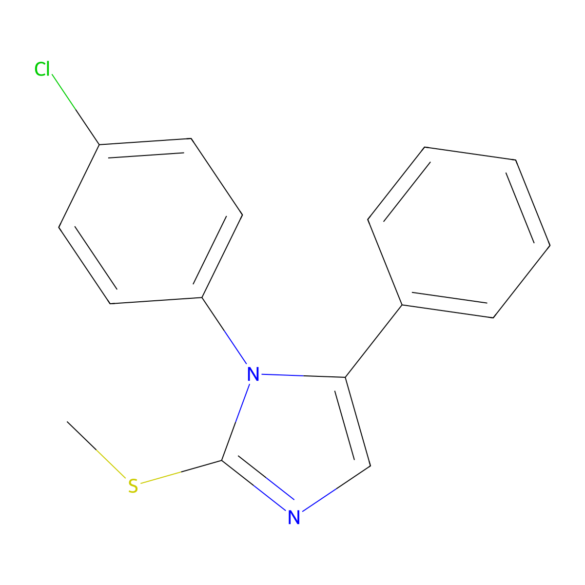 1-(4-chlorophenyl)-2-(methylthio)-5-phenyl-1H-imidazole molecular structure, CAS 136802-81-8