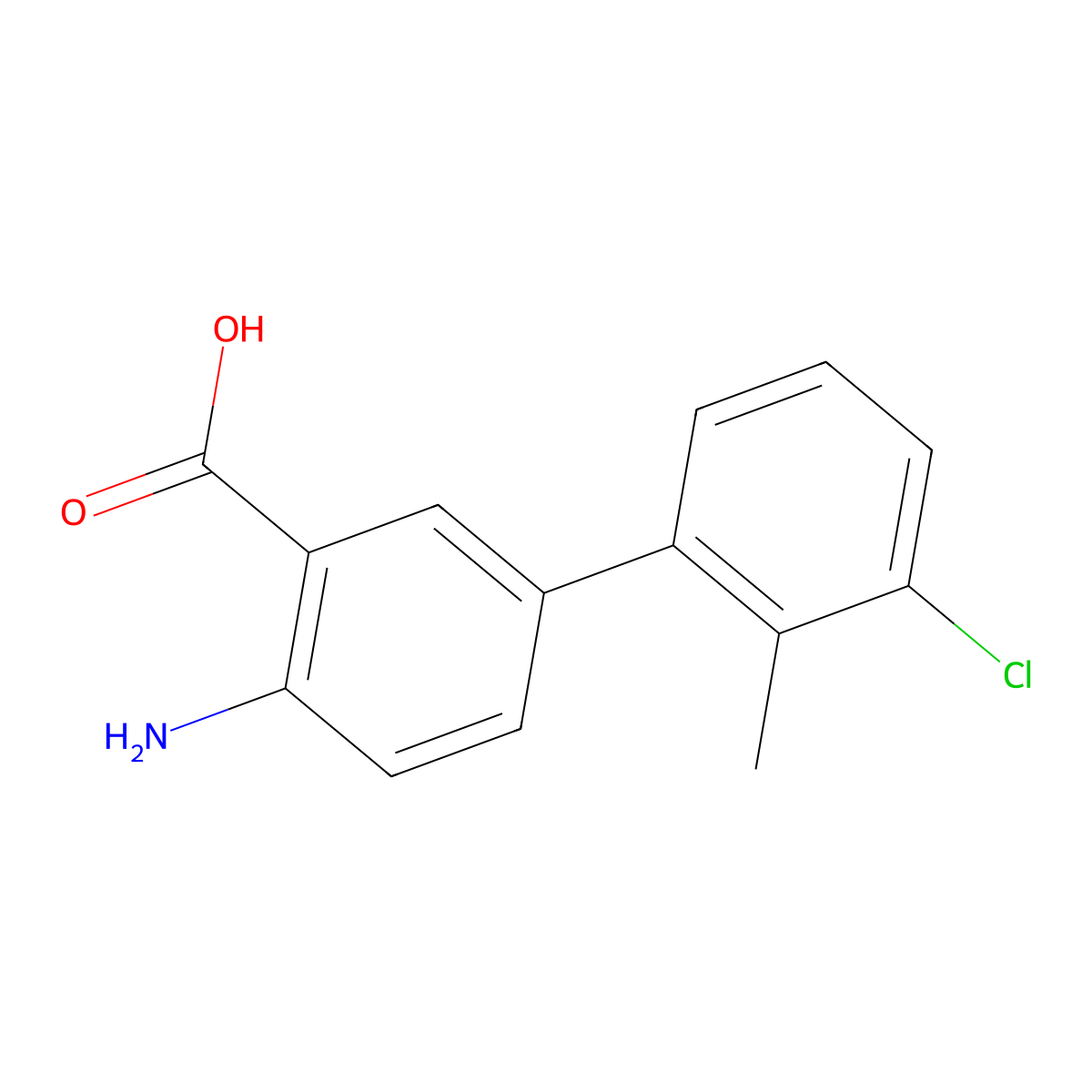 2-Amino-5-(3-chloro-2-methylphenyl)benzoic acid molecular structure, CAS 1368029-29-1