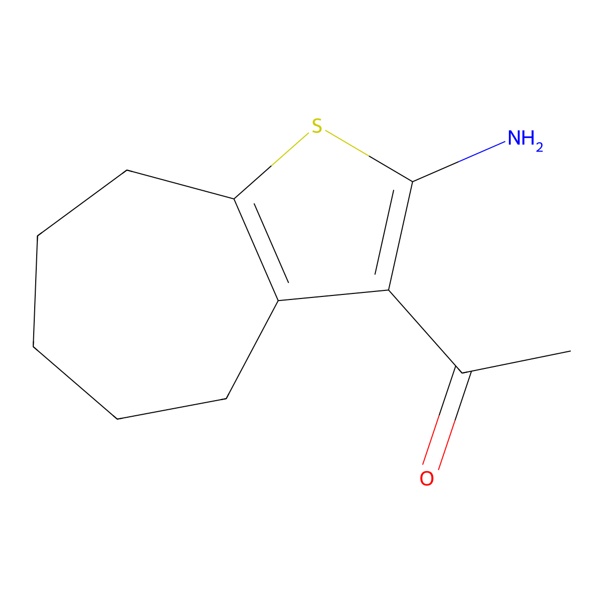 1-{2-amino-4H,5H,6H,7H,8H-cyclohepta[b]thiophen-3-yl}ethan-1-one molecular structure, CAS 1368039-33-1
