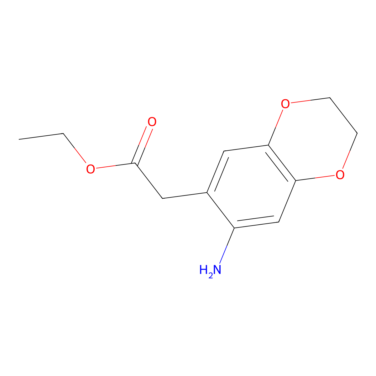 Ethyl 2-(7-amino-2,3-dihydro-1,4-benzodioxin-6-yl)acetate molecular structure, CAS 1368043-48-4