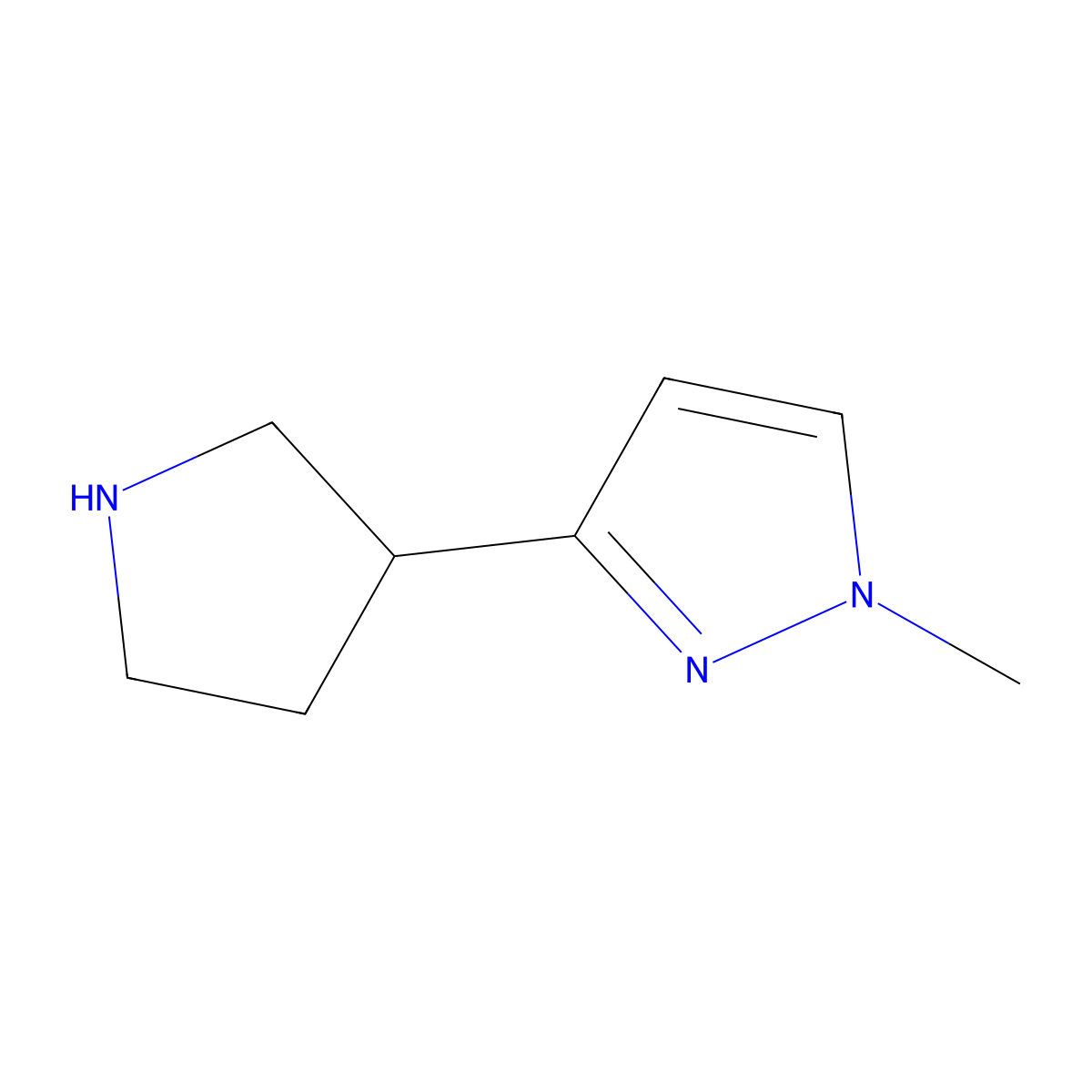 1-methyl-3-(pyrrolidin-3-yl)-1H-pyrazole molecular structure, CAS 1368111-62-9
