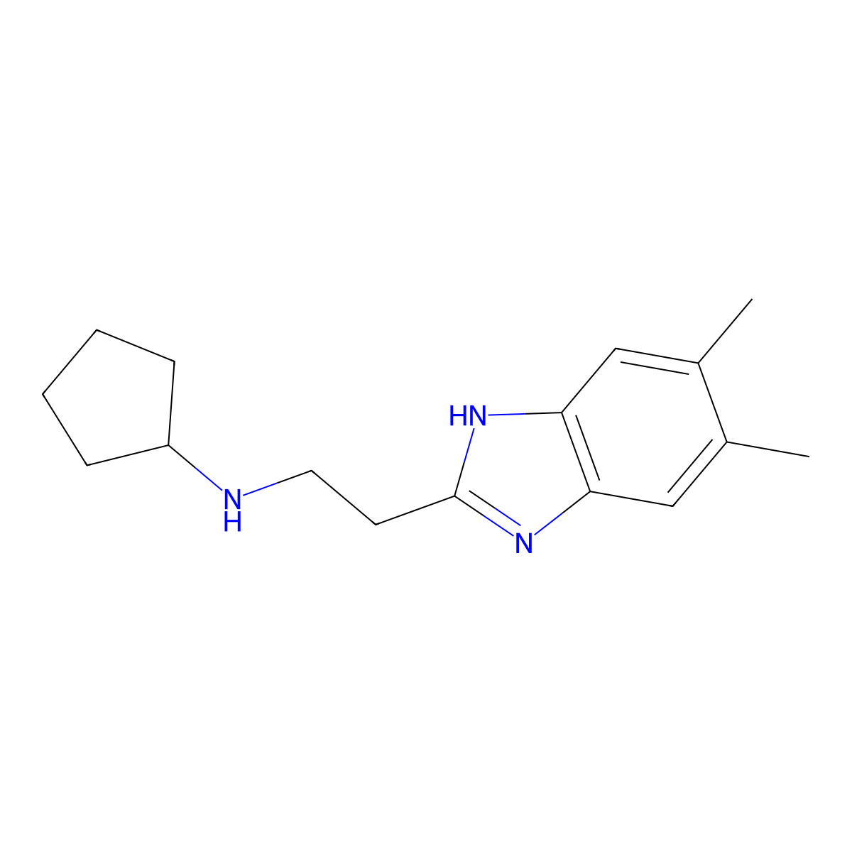 N-(2-(5,6-dimethyl-1H-benzo[d]imidazol-2-yl)ethyl)cyclopentanamine molecular structure, CAS 1368124-31-5