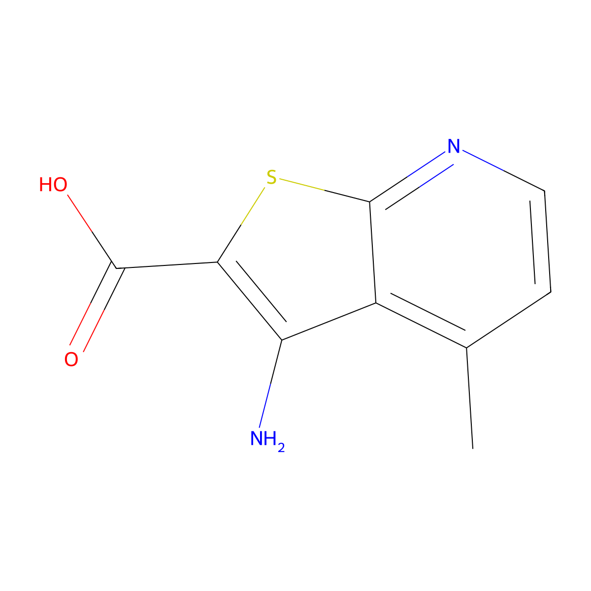 3-Amino-4-methylthieno[2,3-b]pyridine-2-carboxylic acid molecular structure, CAS 1368131-60-5