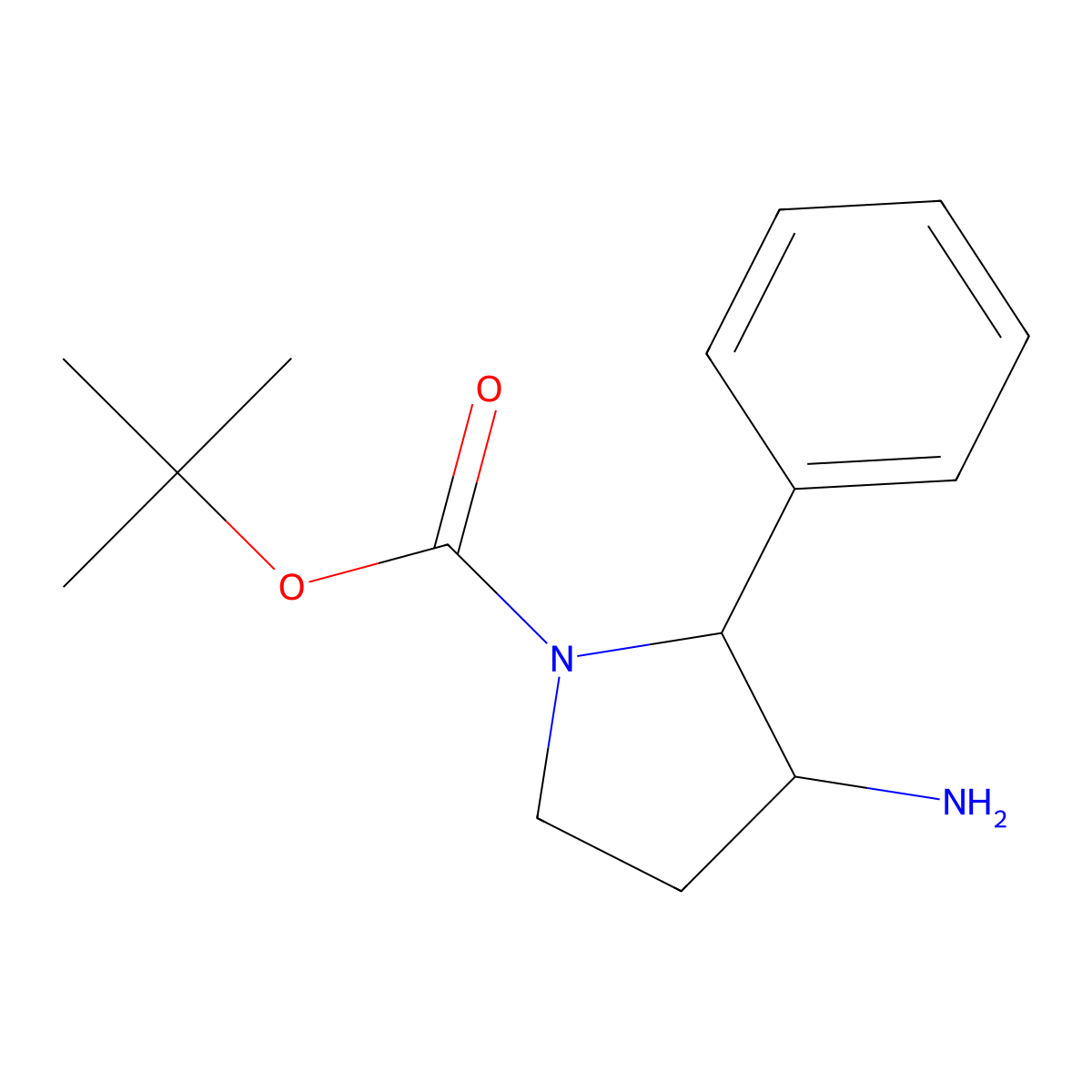 Tert-butyl 3-amino-2-phenylpyrrolidine-1-carboxylate molecular structure, CAS 1368143-63-8