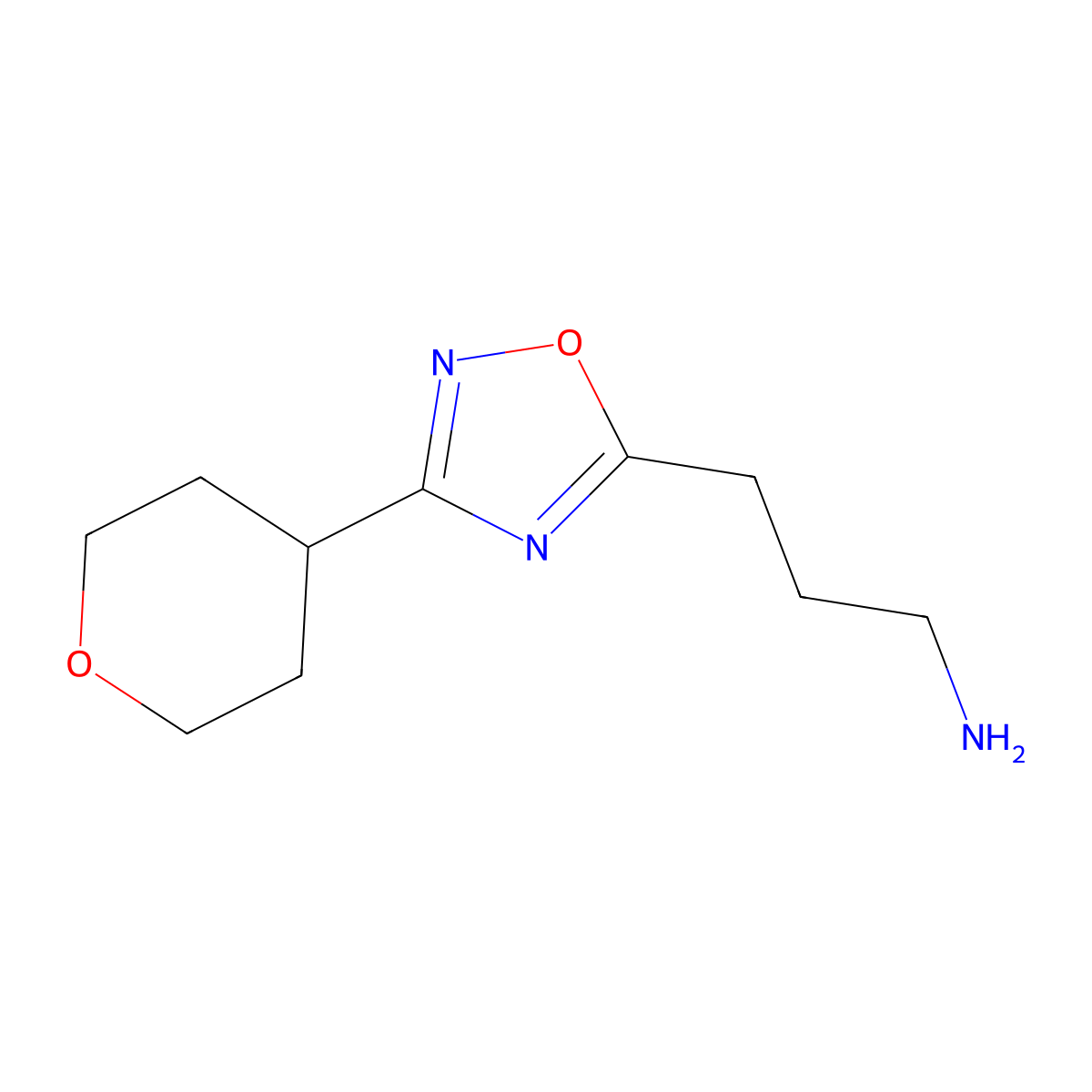 3-(3-(Tetrahydro-2h-pyran-4-yl)-1,2,4-oxadiazol-5-yl)propan-1-amine molecular structure, CAS 1368146-78-4