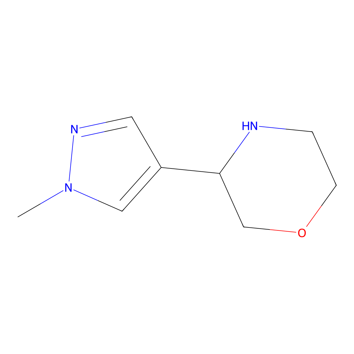 3-(1-methyl-1H-pyrazol-4-yl)morpholine molecular structure, CAS 1368178-38-4