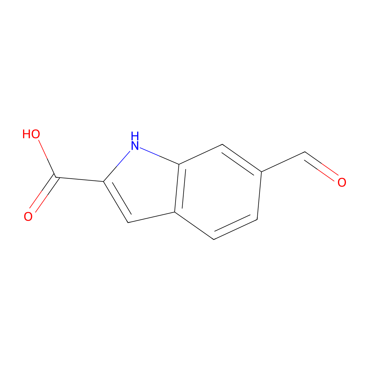 6-formyl-1H-indole-2-carboxylic acid molecular structure, CAS 136818-68-3