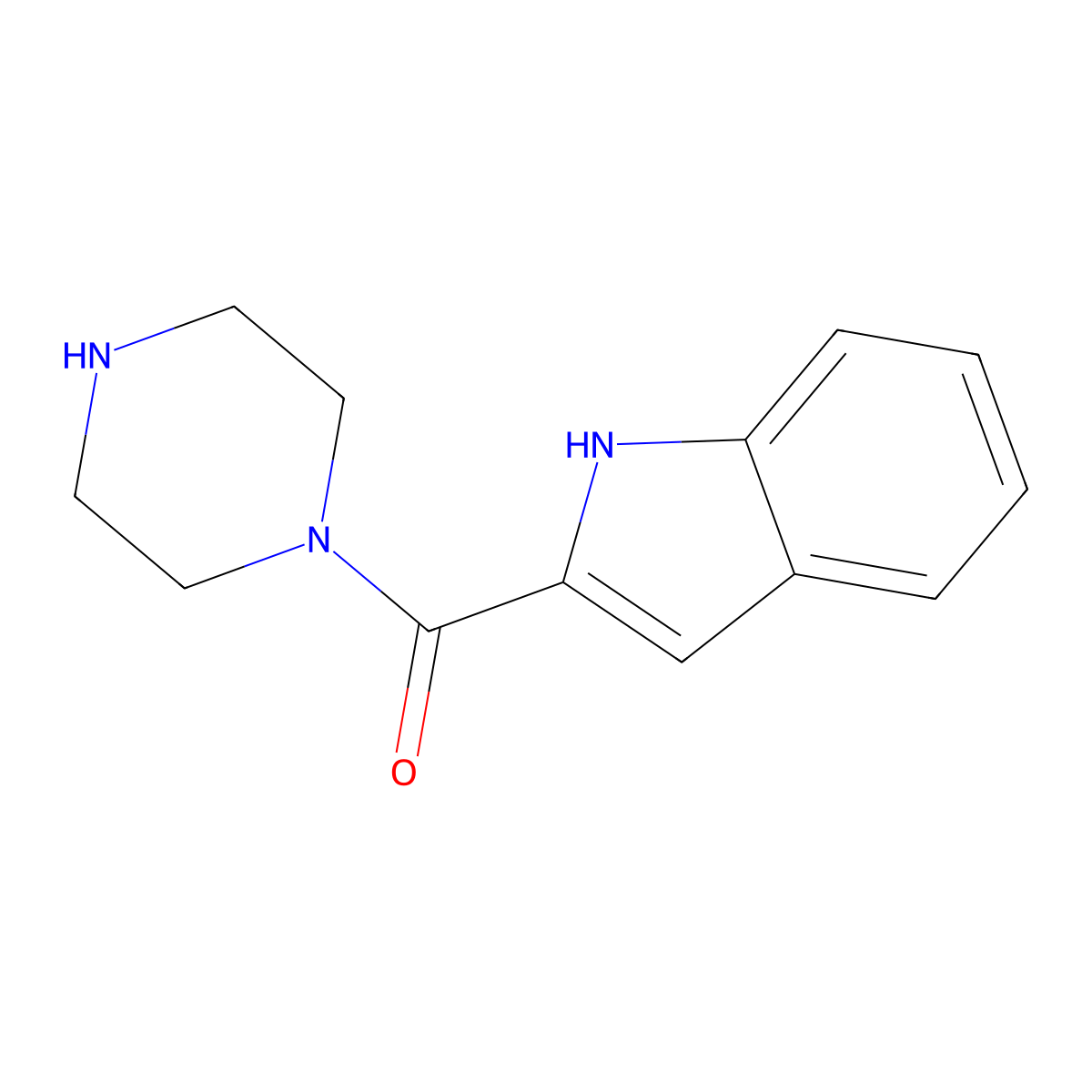 2-(piperazin-1-ylcarbonyl)-1H-indole molecular structure, CAS 136818-95-6