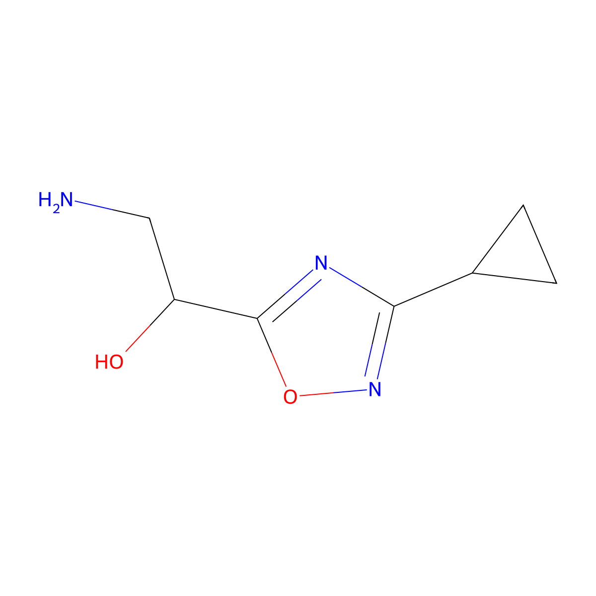 2-Amino-1-(3-cyclopropyl-1,2,4-oxadiazol-5-yl)ethan-1-ol molecular structure, CAS 1368185-23-2