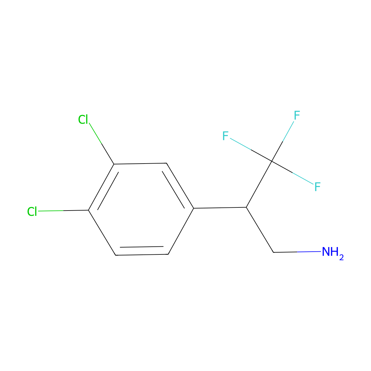 2-(3,4-Dichlorophenyl)-3,3,3-trifluoropropan-1-amine molecular structure, CAS 1368186-27-9