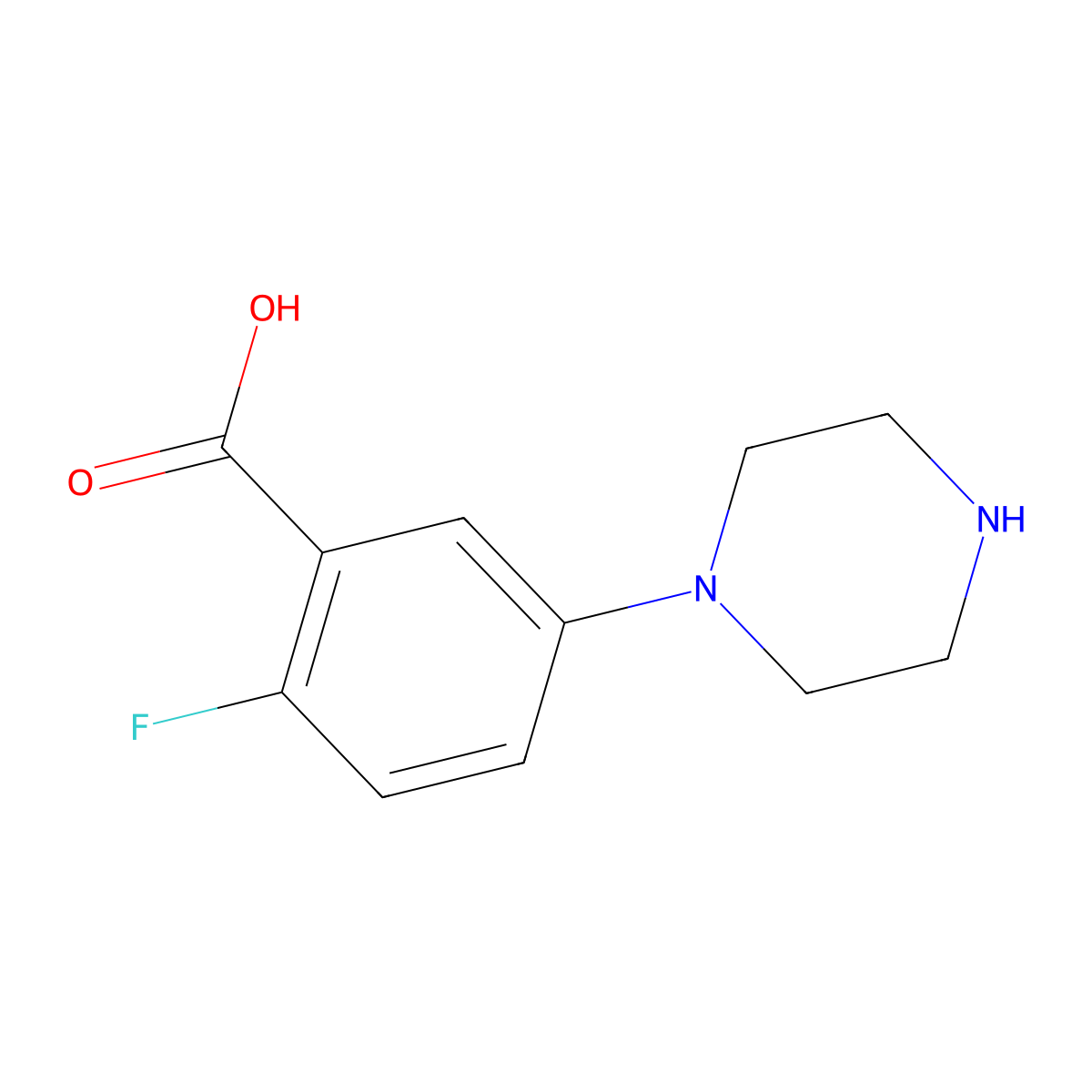 2-Fluoro-5-(piperazin-1-yl)benzoic acid molecular structure, CAS 1368207-73-1