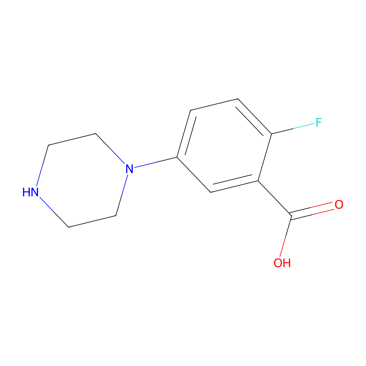 2-Fluoro-5-(piperazin-1-yl)benzoic acid molecular structure, CAS 1368207-73-1