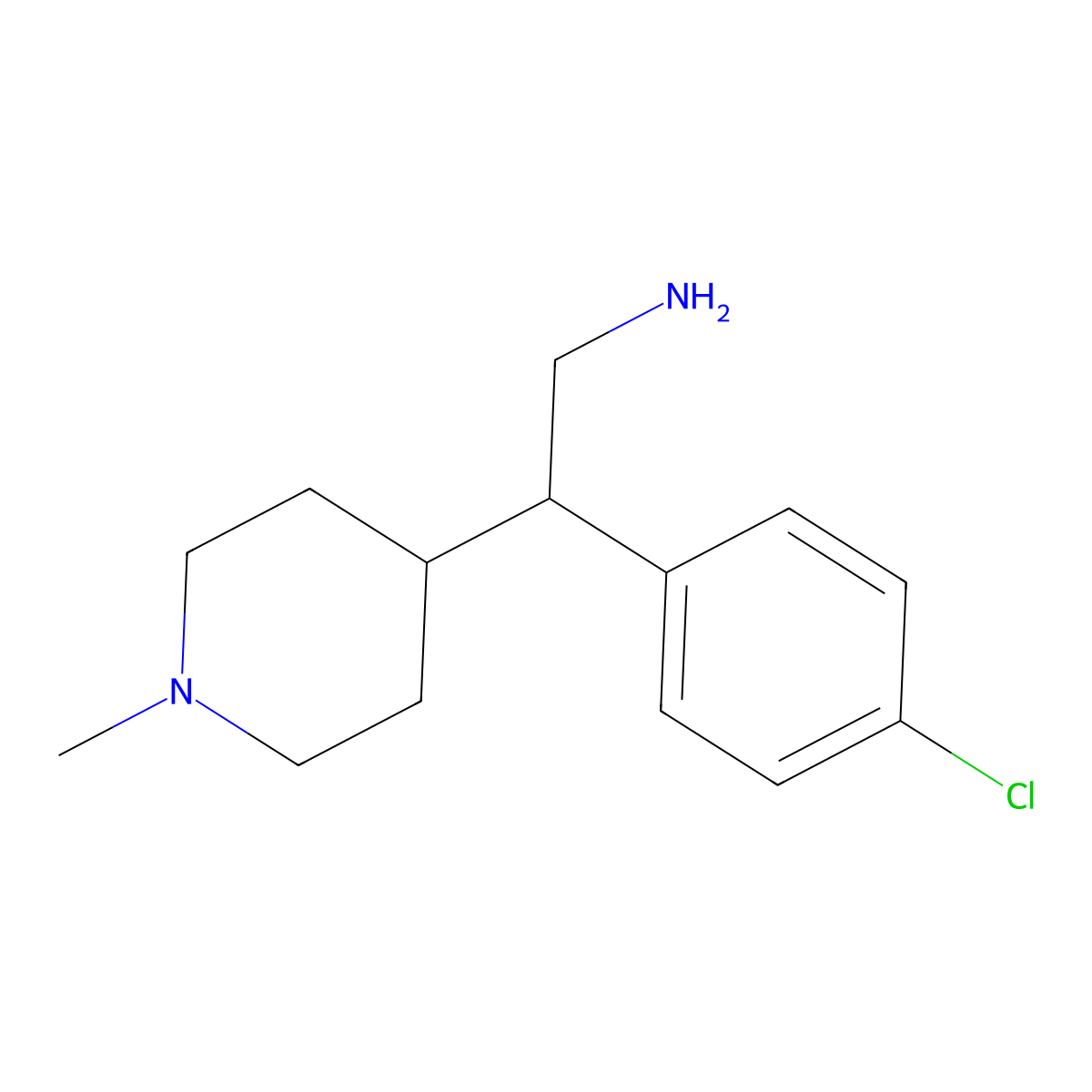 2-(4-Chlorophenyl)-2-(1-methylpiperidin-4-yl)ethan-1-amine molecular structure, CAS 1368225-37-9