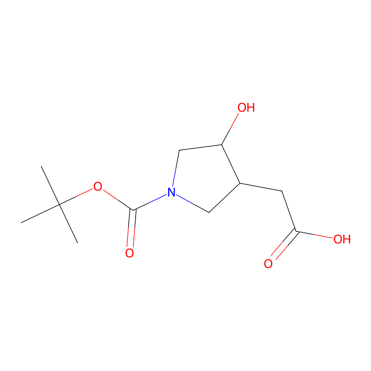 2-{1-[(Tert-butoxy)carbonyl]-4-hydroxypyrrolidin-3-yl}acetic acid molecular structure, CAS 1368229-43-9