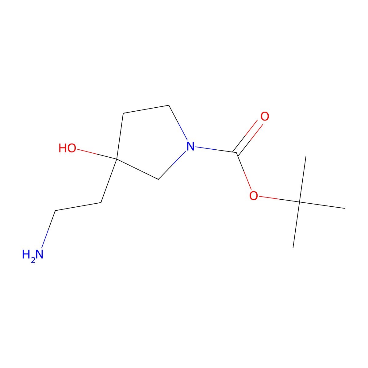 Tert-butyl 3-(2-aminoethyl)-3-hydroxypyrrolidine-1-carboxylate molecular structure, CAS 1368229-81-5