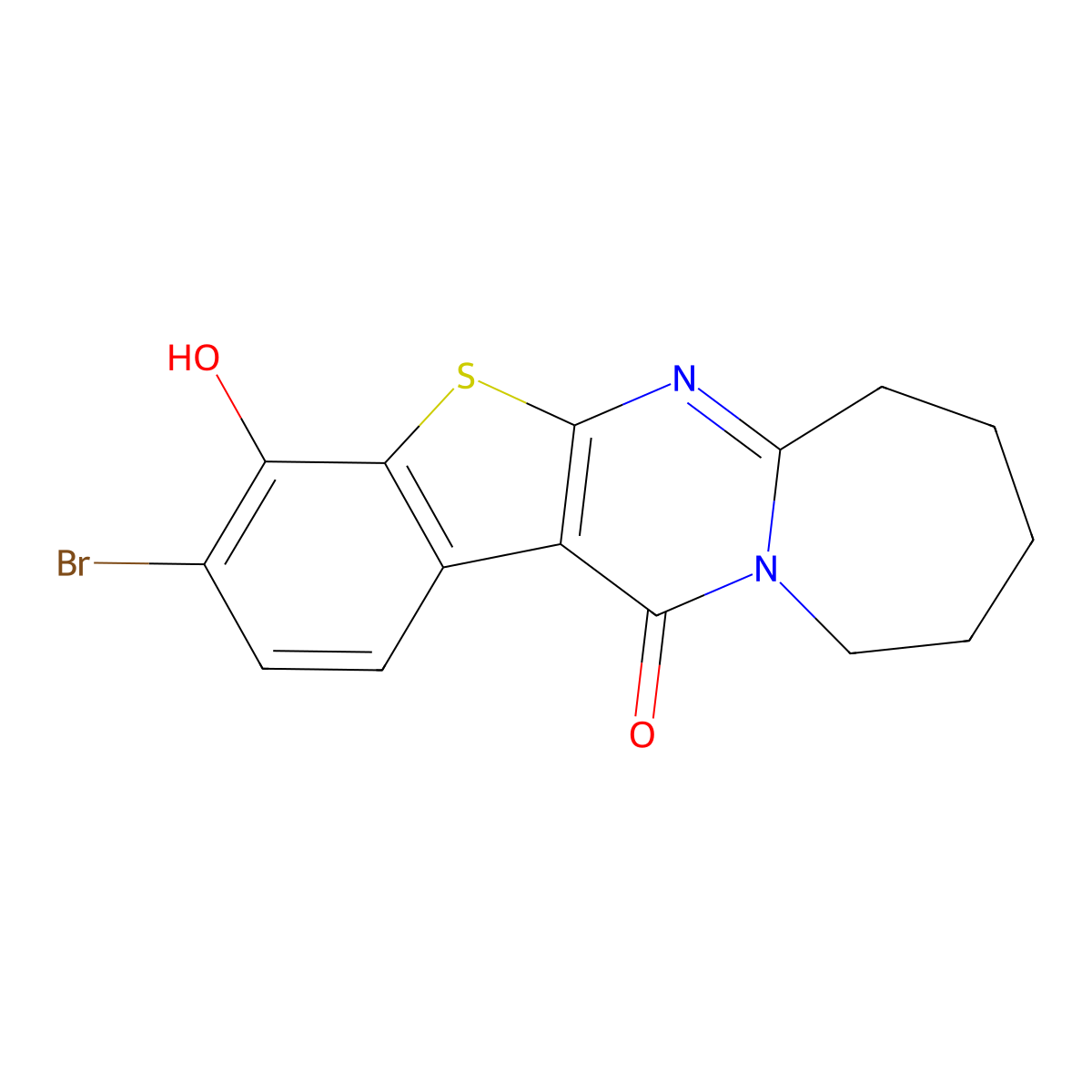 3-bromo-4-hydroxy-8,9,10,11-tetrahydro[1]benzothieno[2',3':4,5]pyrimido[1,2-a]azepin-13(7H)-one molecular structure, CAS 136824-98-1