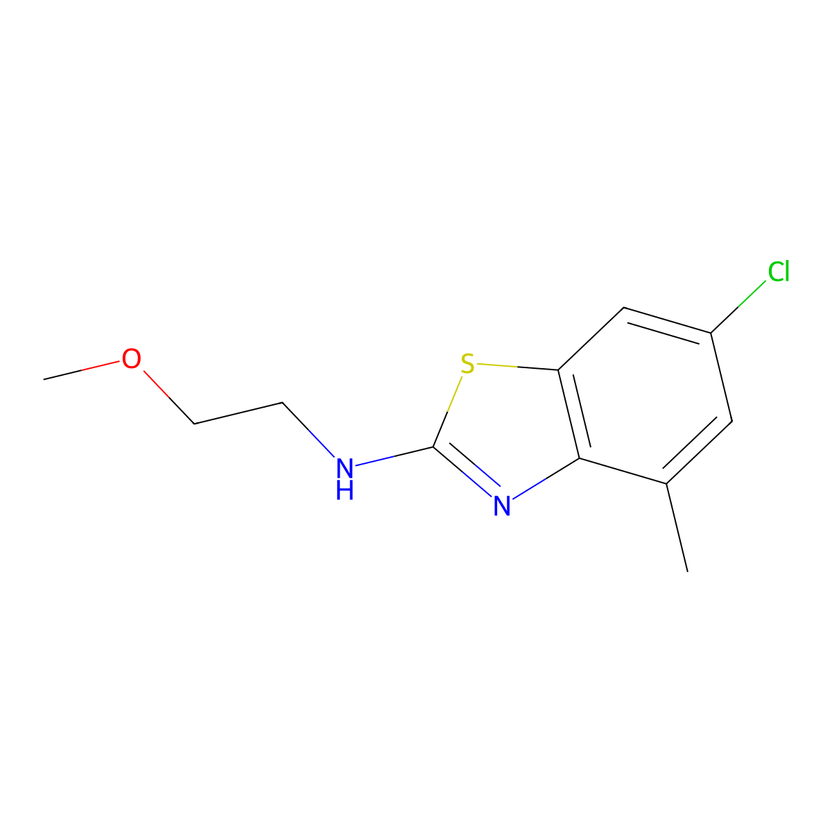 6-chloro-N-(2-methoxyethyl)-4-methyl-1,3-benzothiazol-2-amine molecular structure, CAS 1368284-98-3