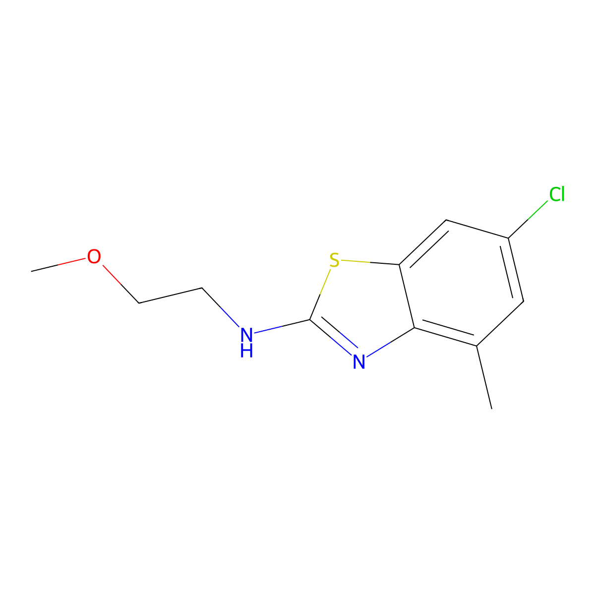 6-chloro-N-(2-methoxyethyl)-4-methyl-1,3-benzothiazol-2-amine molecular structure, CAS 1368284-98-3