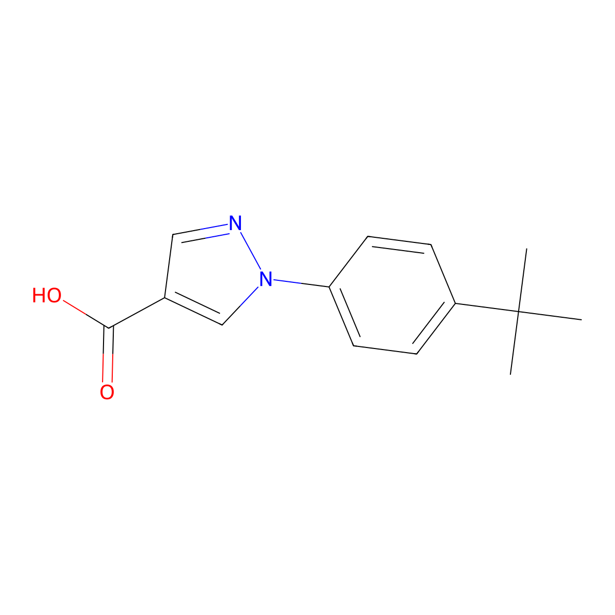 1-(4-tert-butylphenyl)-1H-pyrazole-4-carboxylic acid molecular structure, CAS 1368292-25-4