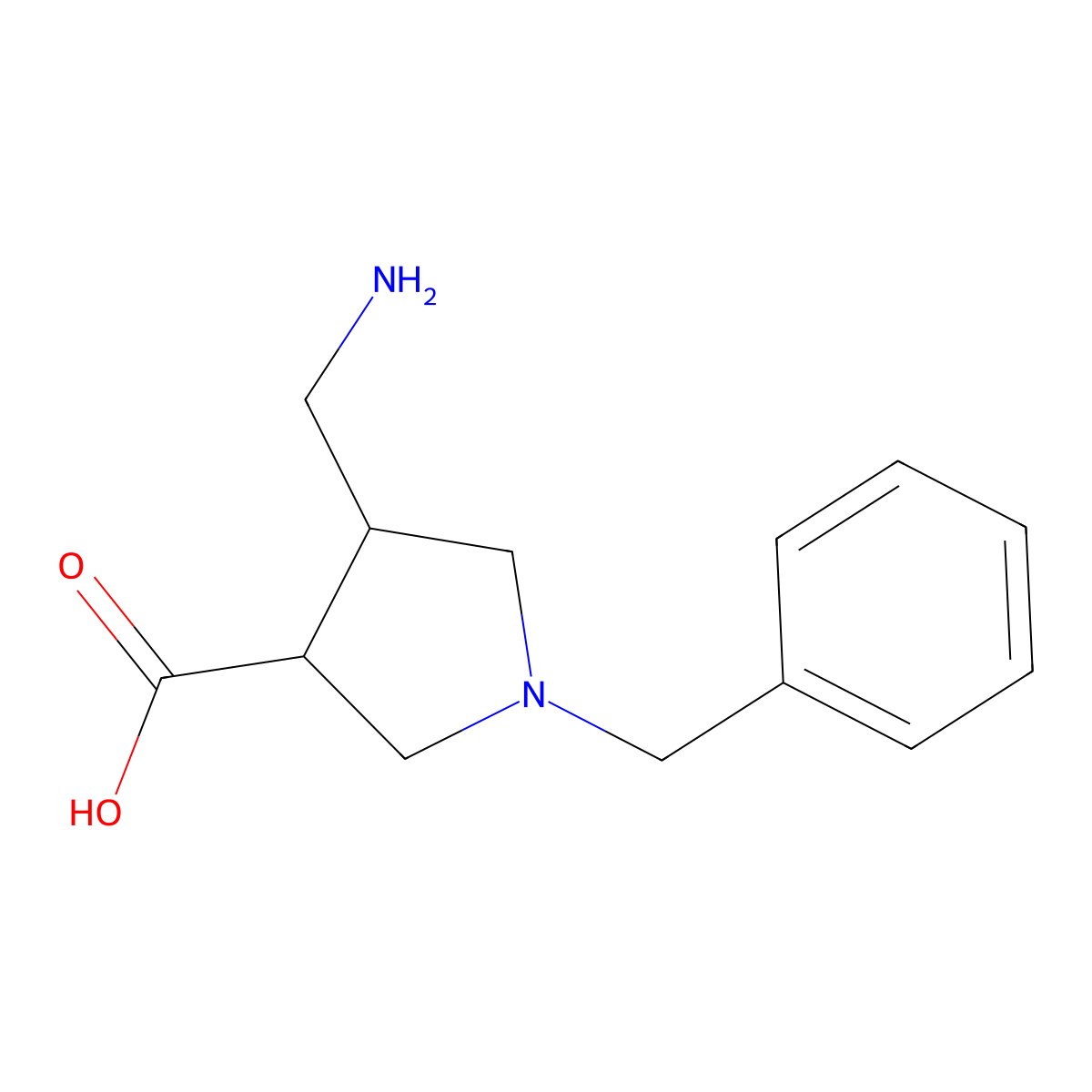 rac-(3R,4S)-4-(aminomethyl)-1-benzylpyrrolidine-3-carboxylic acid molecular structure, CAS 1368298-84-3