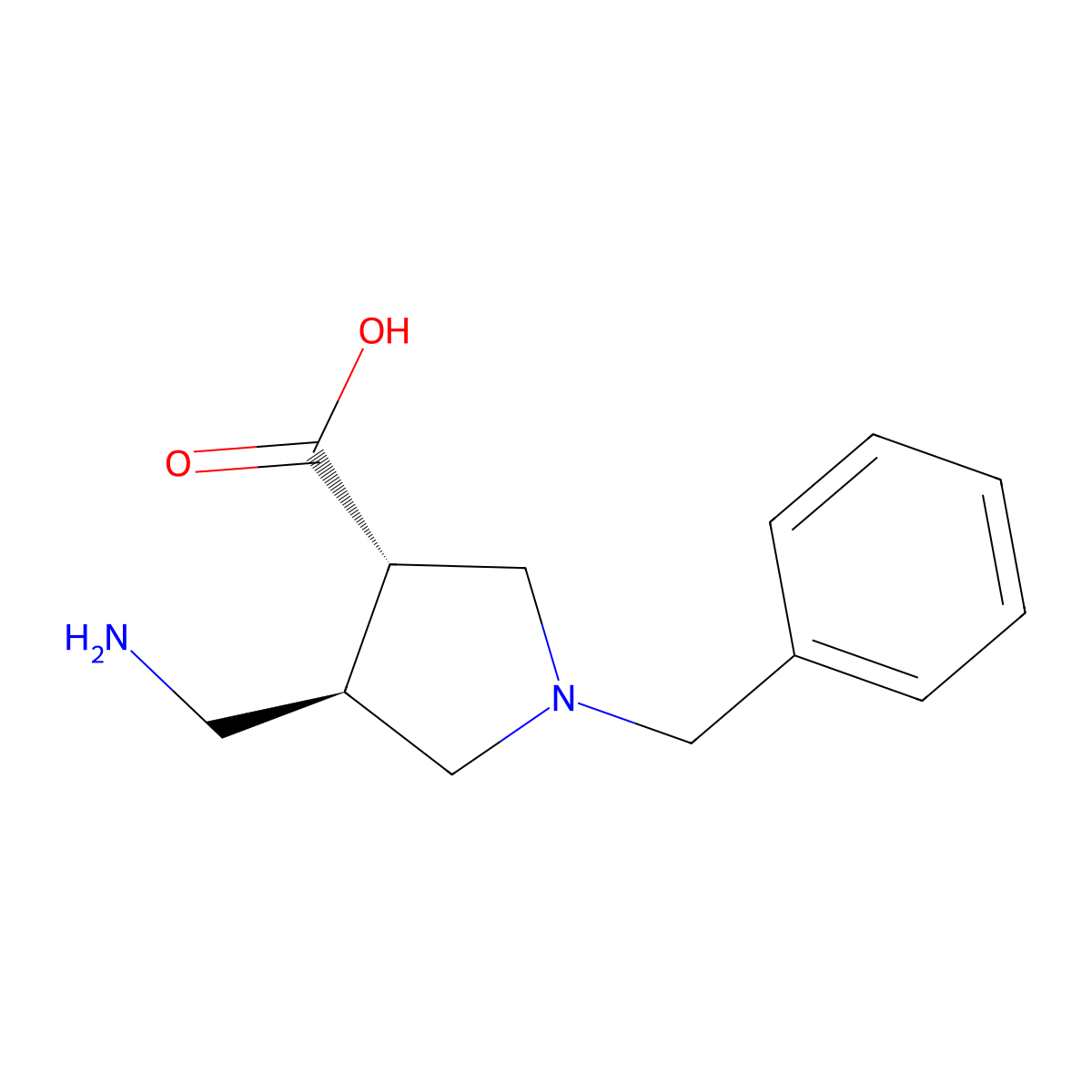 rac-(3R,4S)-4-(aminomethyl)-1-benzylpyrrolidine-3-carboxylic acid molecular structure, CAS 1368298-84-3