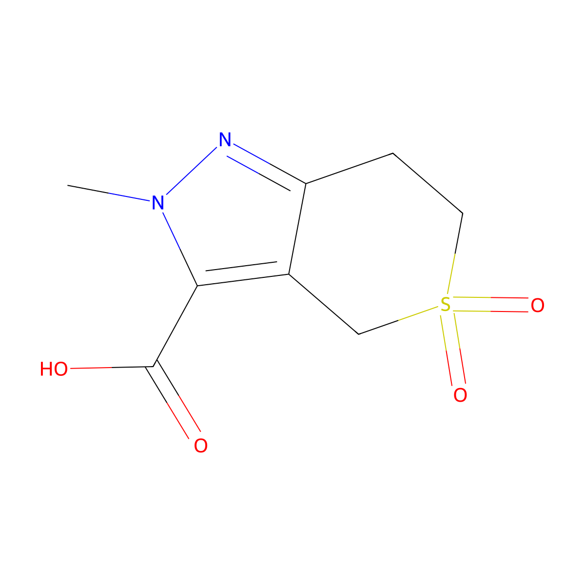 2-Methyl-2,4,6,7-tetrahydrothiopyrano[4,3-c]pyrazole-3-carboxylic acid 5,5-dioxide molecular structure, CAS 1368299-92-6