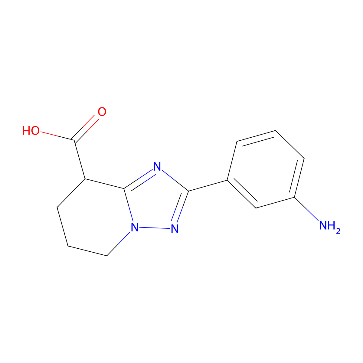 2-(3-aminophenyl)-5H,6H,7H,8H-[1,2,4]triazolo[1,5-a]pyridine-8-carboxylic acid molecular structure, CAS 1368311-74-3