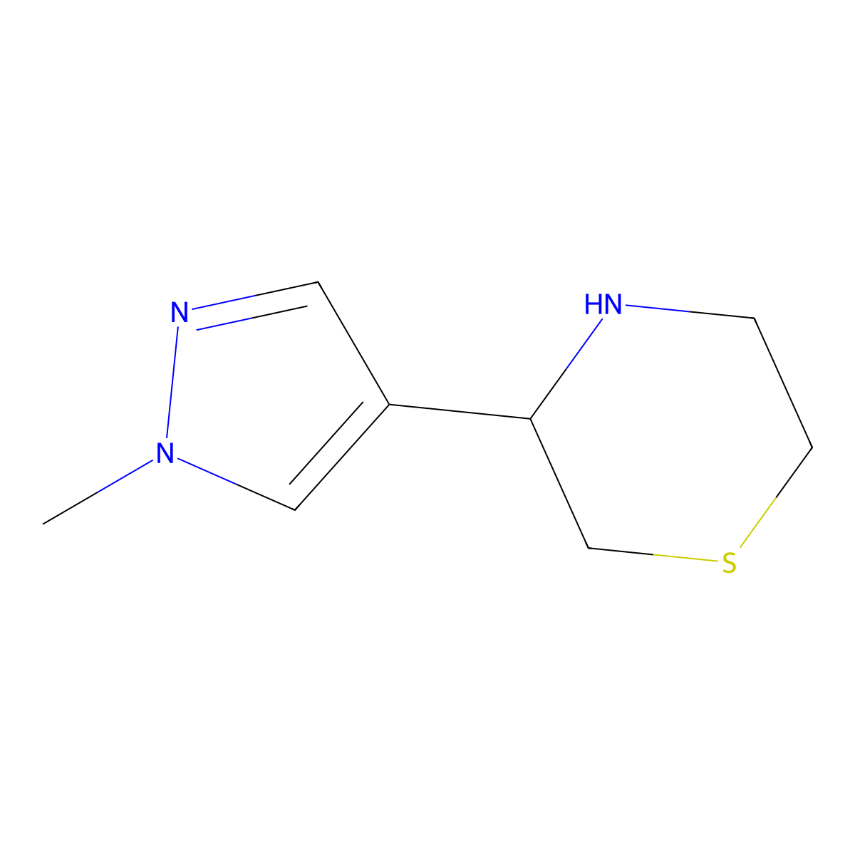 3-(1-methyl-1H-pyrazol-4-yl)thiomorpholine molecular structure, CAS 1368330-42-0