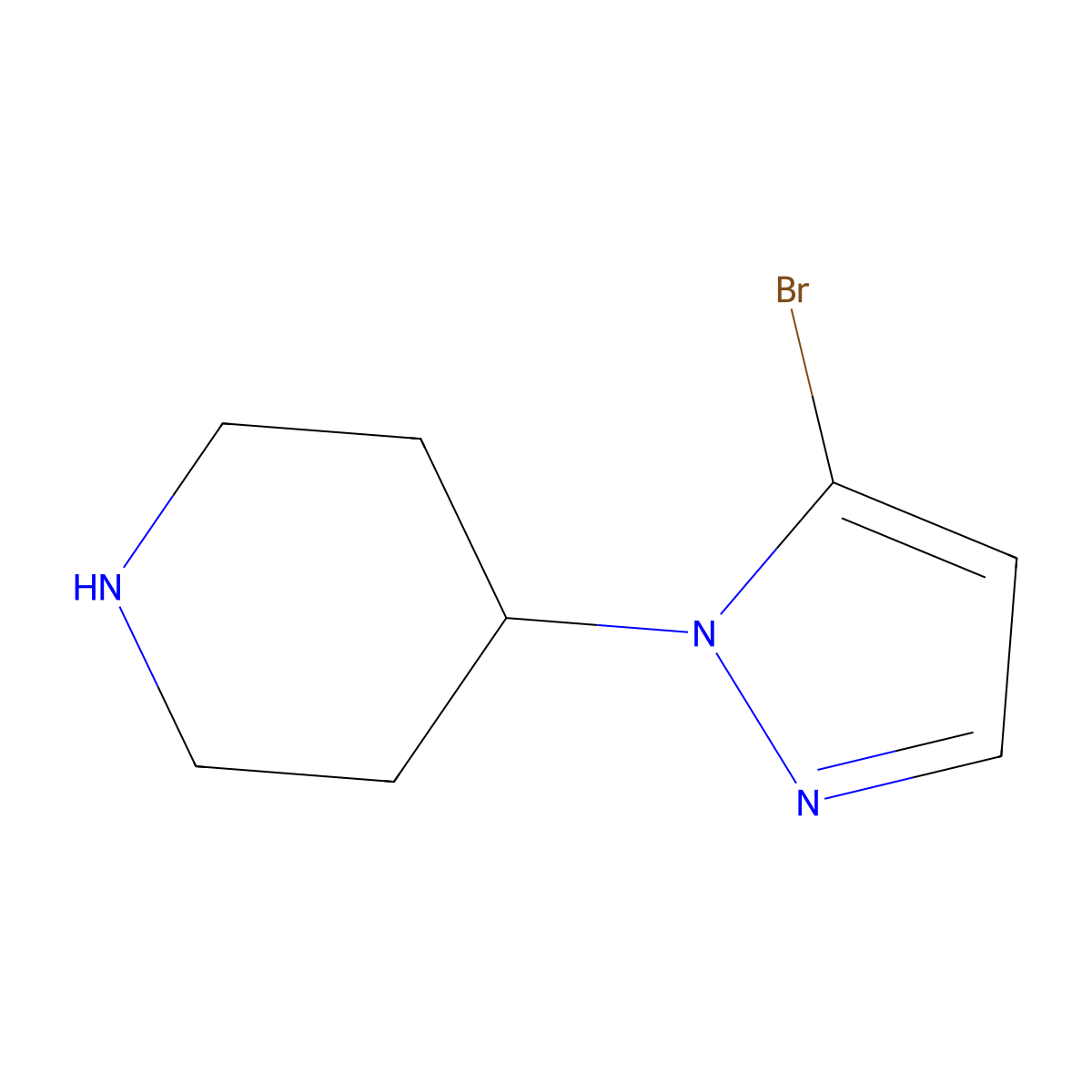 4-(5-bromo-1H-pyrazol-1-yl)piperidine molecular structure, CAS 1368337-38-5