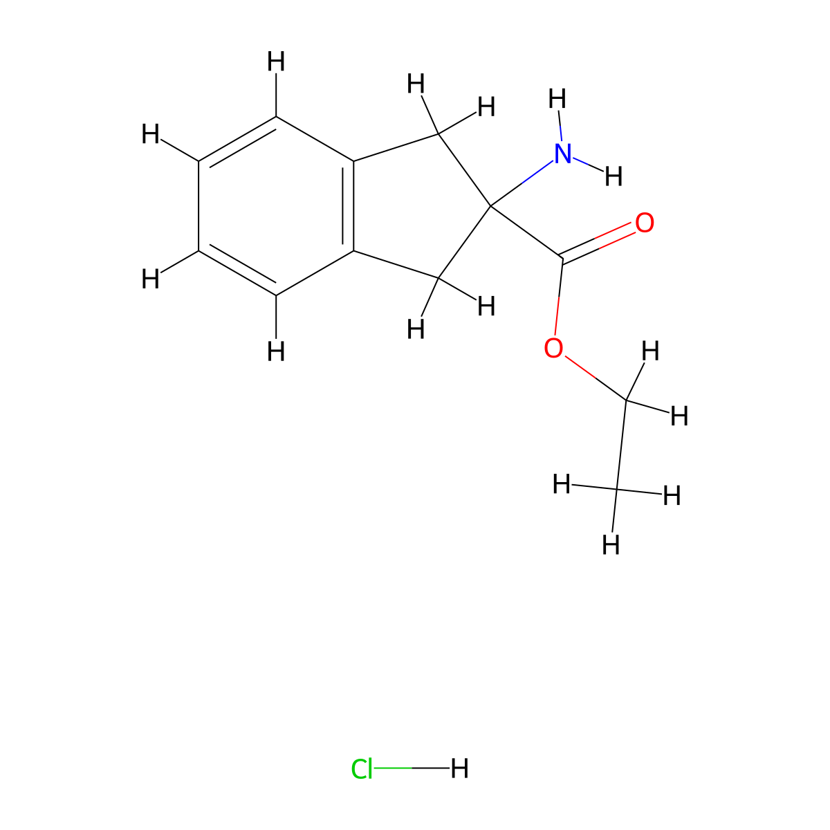 ethyl 2-amino-2,3-dihydro-1H-indene-2-carboxylate hydrochloride molecular structure, CAS 136834-79-2