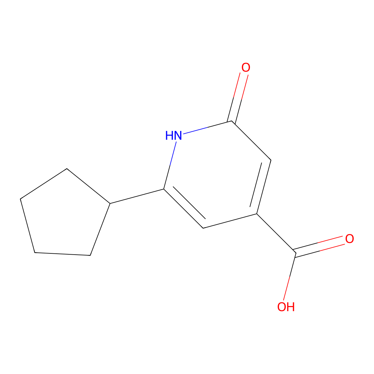 6-Cyclopentyl-2-oxo-1,2-dihydropyridine-4-carboxylic acid molecular structure, CAS 1368348-22-4