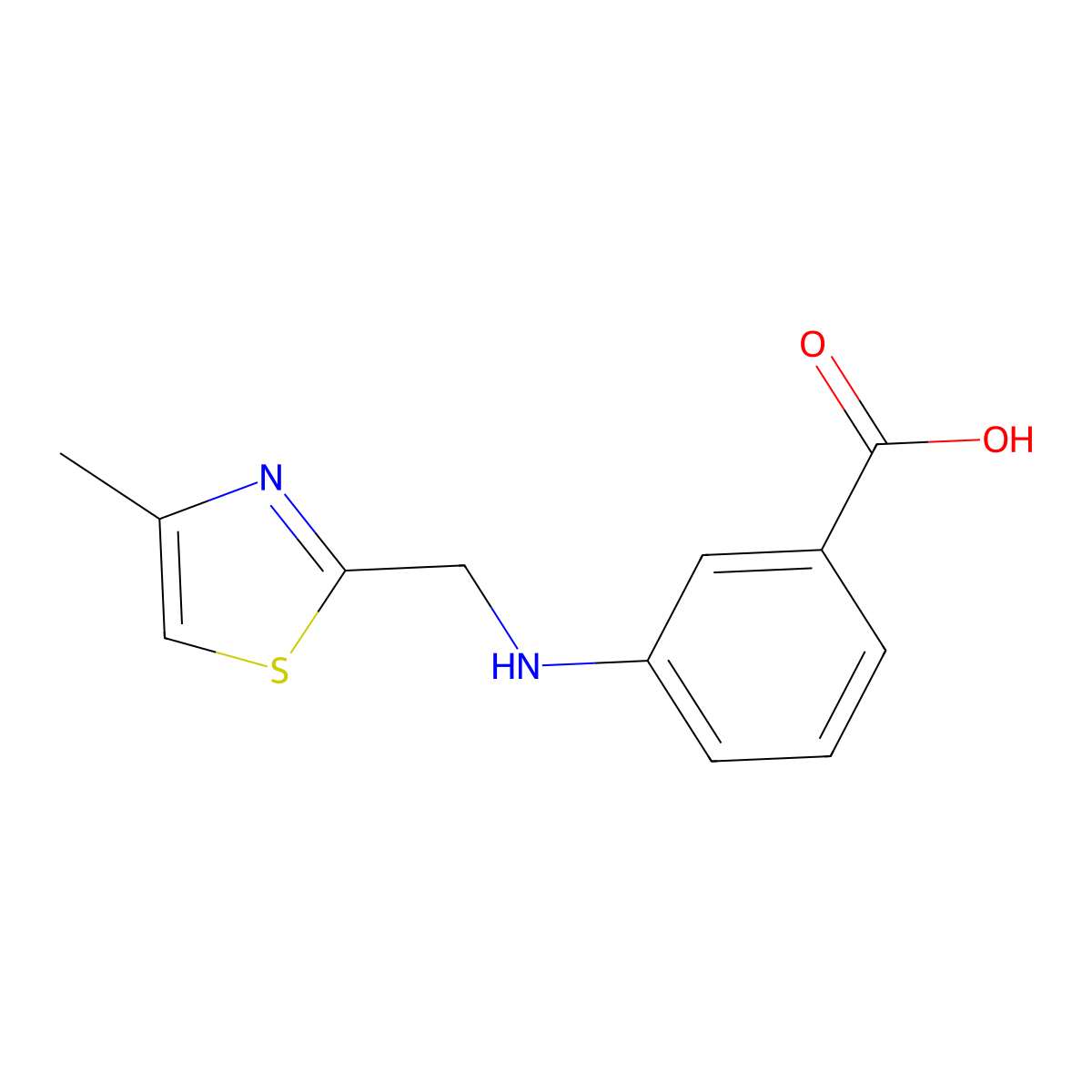 3-(((4-Methyl-1,3-thiazol-2-yl)methyl)amino)benzoic acid molecular structure, CAS 1368359-84-5