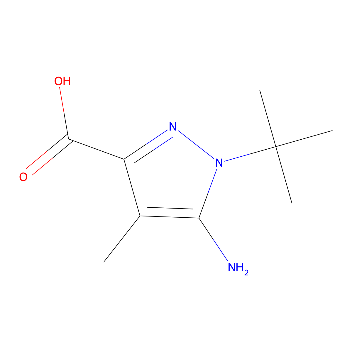 5-Amino-1-(tert-butyl)-4-methyl-1H-pyrazole-3-carboxylic acid molecular structure, CAS 1368364-48-0