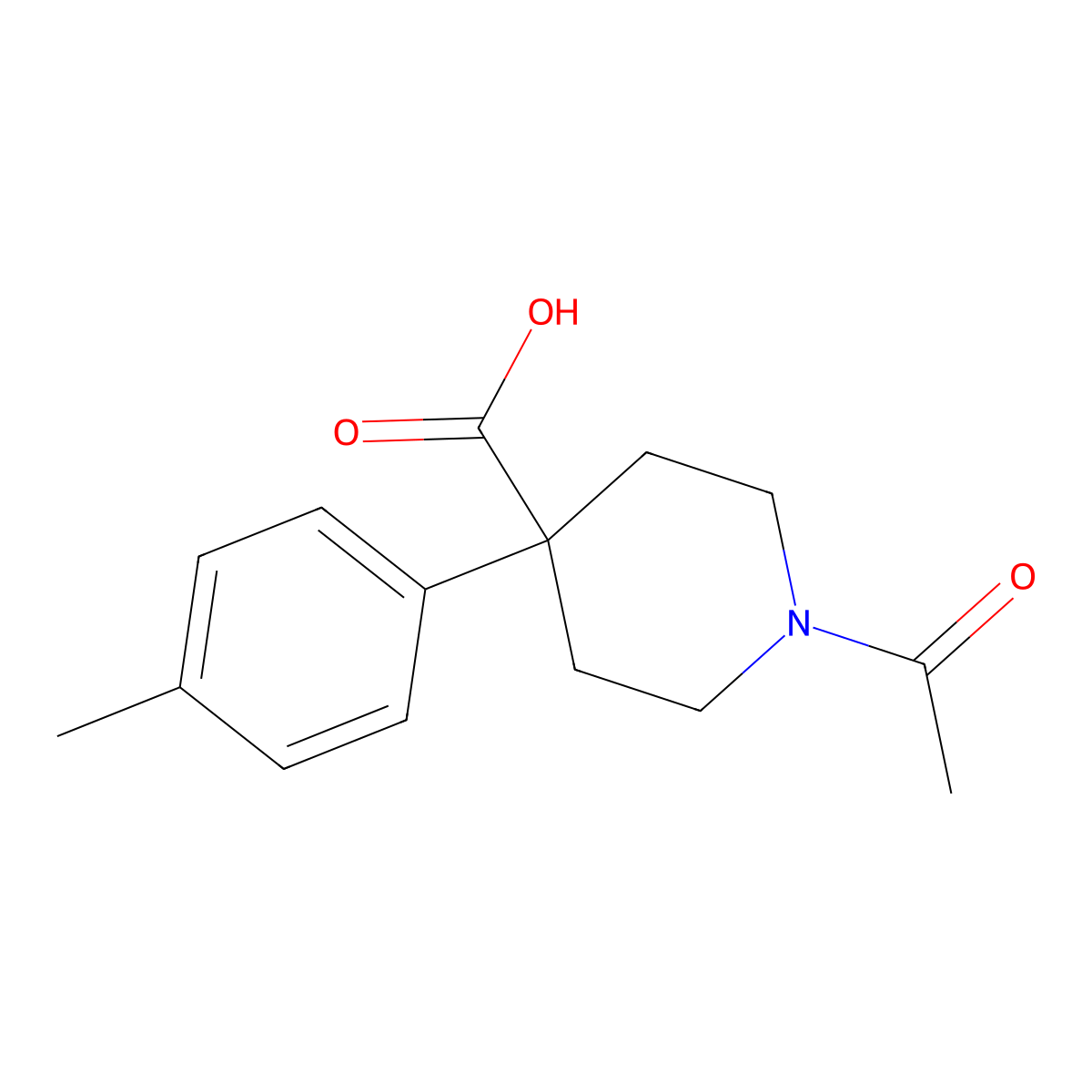 1-Acetyl-4-(4-methylphenyl)piperidine-4-carboxylic acid molecular structure, CAS 1368406-25-0