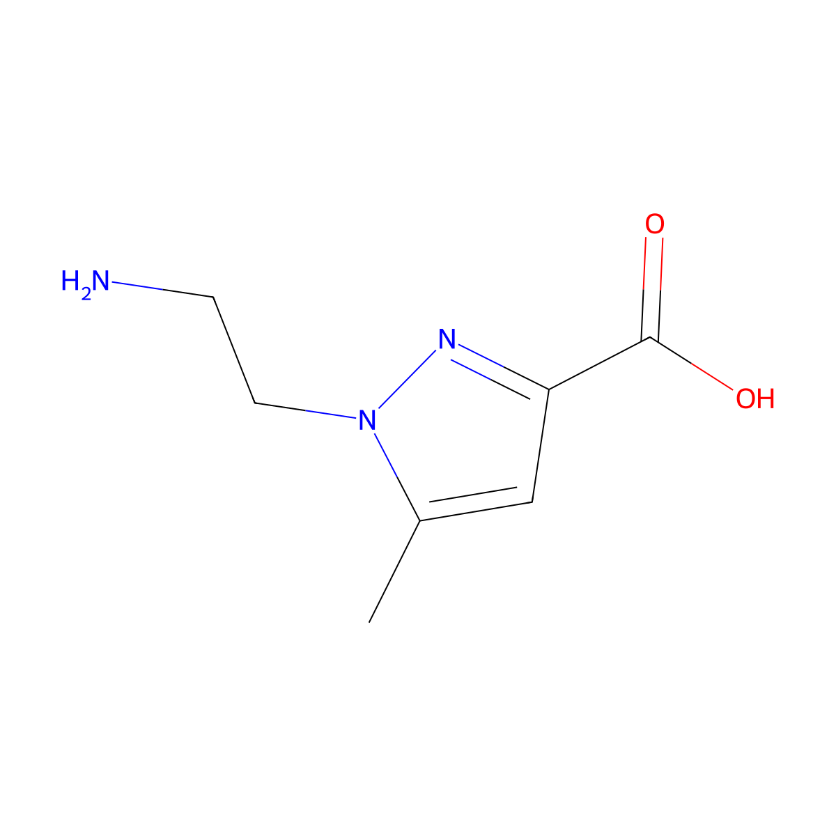 1-(2-aminoethyl)-5-methyl-1H-pyrazole-3-carboxylic acid molecular structure, CAS 1368420-30-7