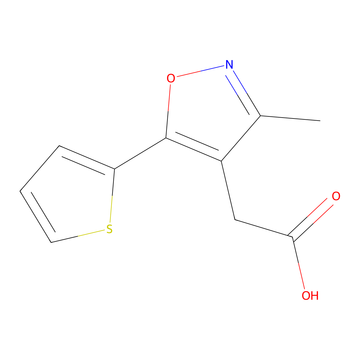 2-(3-Methyl-5-(thiophen-2-yl)isoxazol-4-yl)acetic acid molecular structure, CAS 1368422-59-6