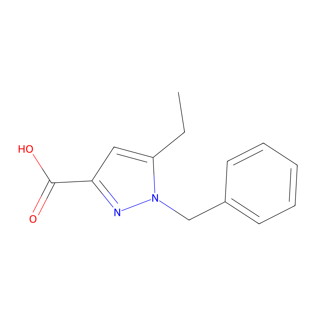 1-benzyl-5-ethyl-1H-pyrazole-3-carboxylic acid molecular structure, CAS 1368423-59-9