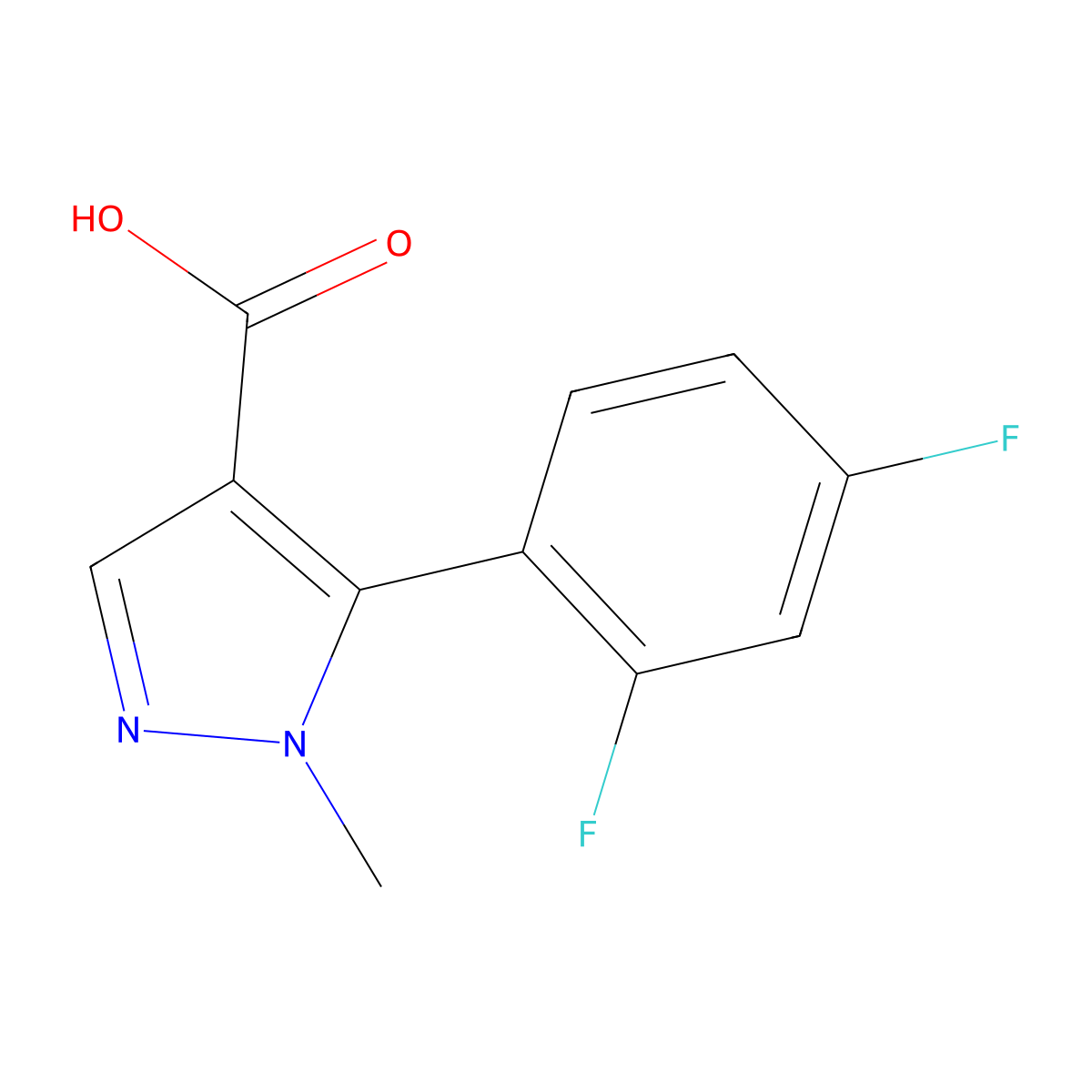 5-(2,4-difluorophenyl)-1-methyl-1H-pyrazole-4-carboxylic acid molecular structure, CAS 1368427-24-0