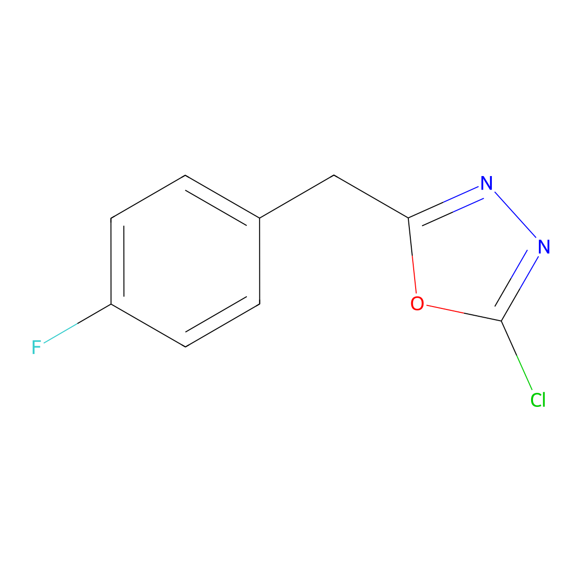 2-Chloro-5-[(4-fluorophenyl)methyl]-1,3,4-oxadiazole molecular structure, CAS 1368427-75-1