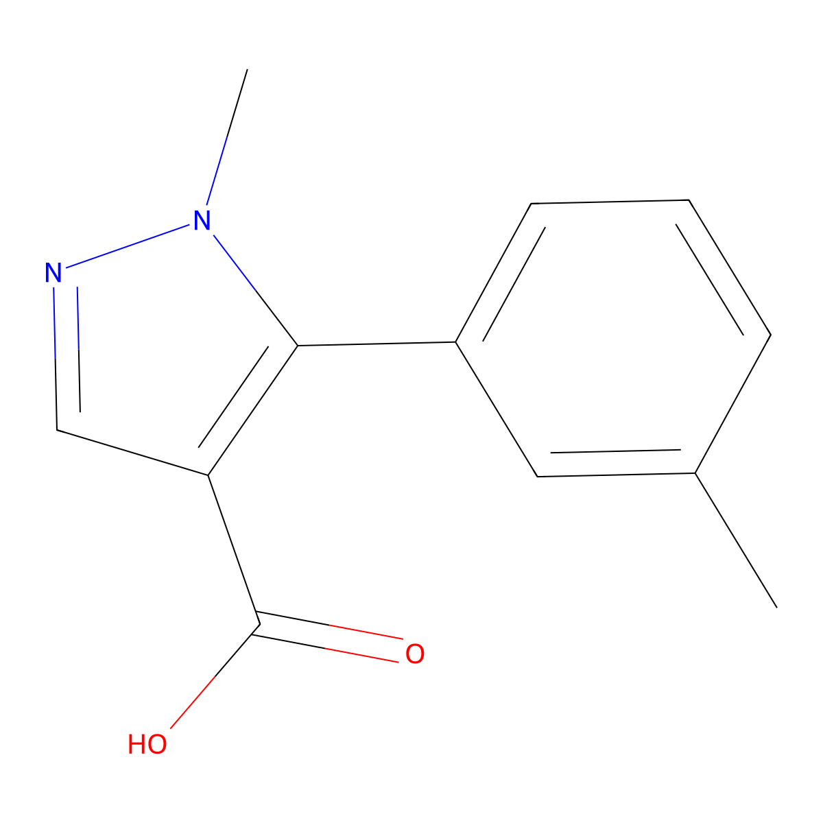 1-methyl-5-(3-methylphenyl)-1H-pyrazole-4-carboxylic acid molecular structure, CAS 1368428-46-9