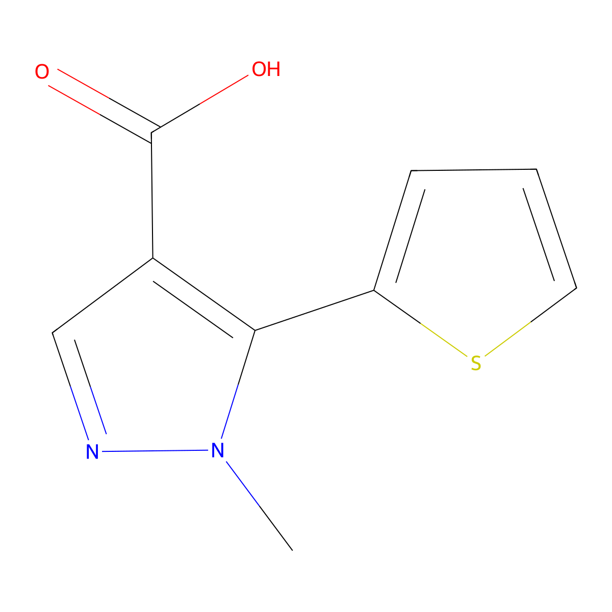 1-methyl-5-(thiophen-2-yl)-1H-pyrazole-4-carboxylic acid molecular structure, CAS 1368441-40-0